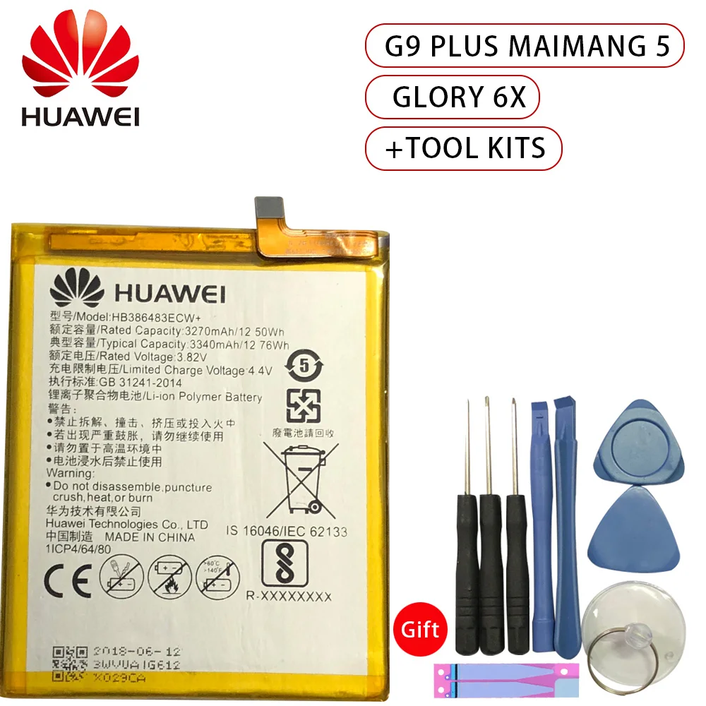 Hua Wei Оригинальный аккумулятор для телефона HB386483ECW Huawei Honor 6X / G9 plus Maimang 5 GR5 2017 3340mAh