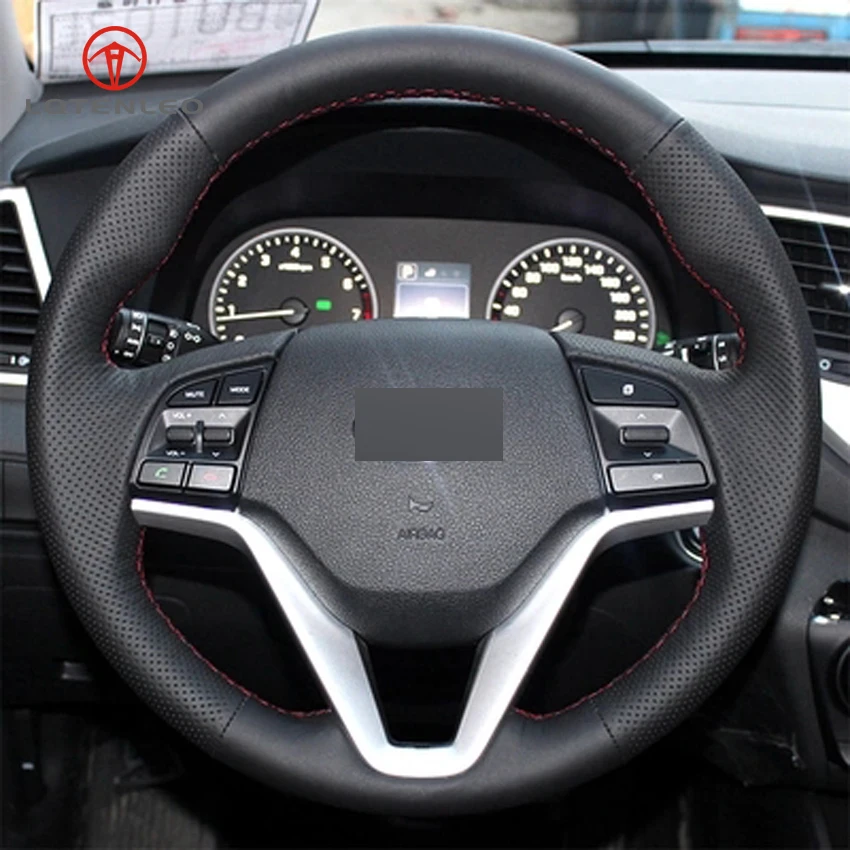 LQTENLEO черный кожаный чехол ручной работы для рулевого колеса автомобиля hyundai Tucson