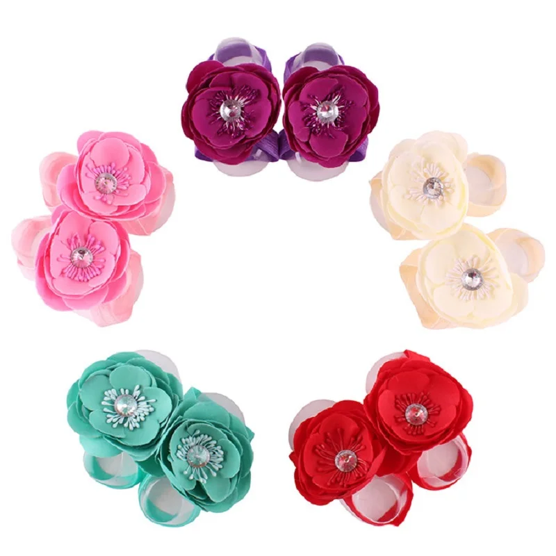 Hooyi-Zapatos con diamantes para beb&eacute; y ni&ntilde;a, calzado Floral para reci&eacute;n nacido, accesorios florales para mano, calcetines de gasa para ni&ntilde;o, zapatilla F2-0