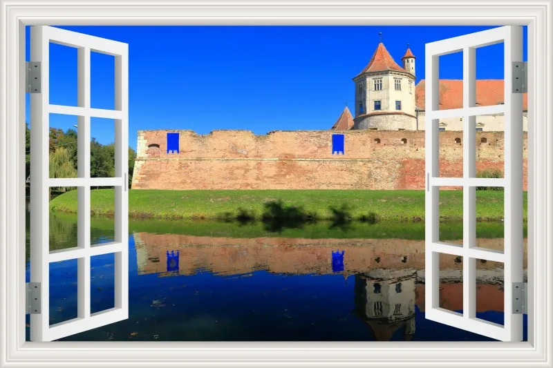 3d оконная наклейка, настенная наклейка, Европейский замок, архитектура, красивый пейзаж, обои, ПВХ, Виниловая наклейка, Фреска, искусство, домашний декор - Цвет: 17