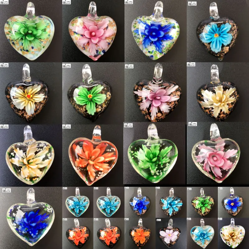 Бесплатная доставка Красивая ювелирные изделия 31x38 мм Lampwork Стекло цветок Для