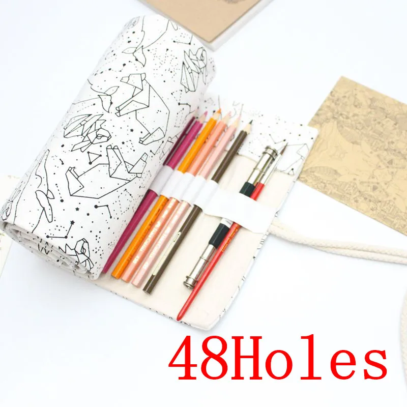 48 Holes Национальный холст кошка школьный Карандаш Чехол 36/48/72 Отверстия Roll Up карандаш сумка Портативный пенал для карандашей школьные принадлежности материал Эсколар - Цвет: 48 Holes