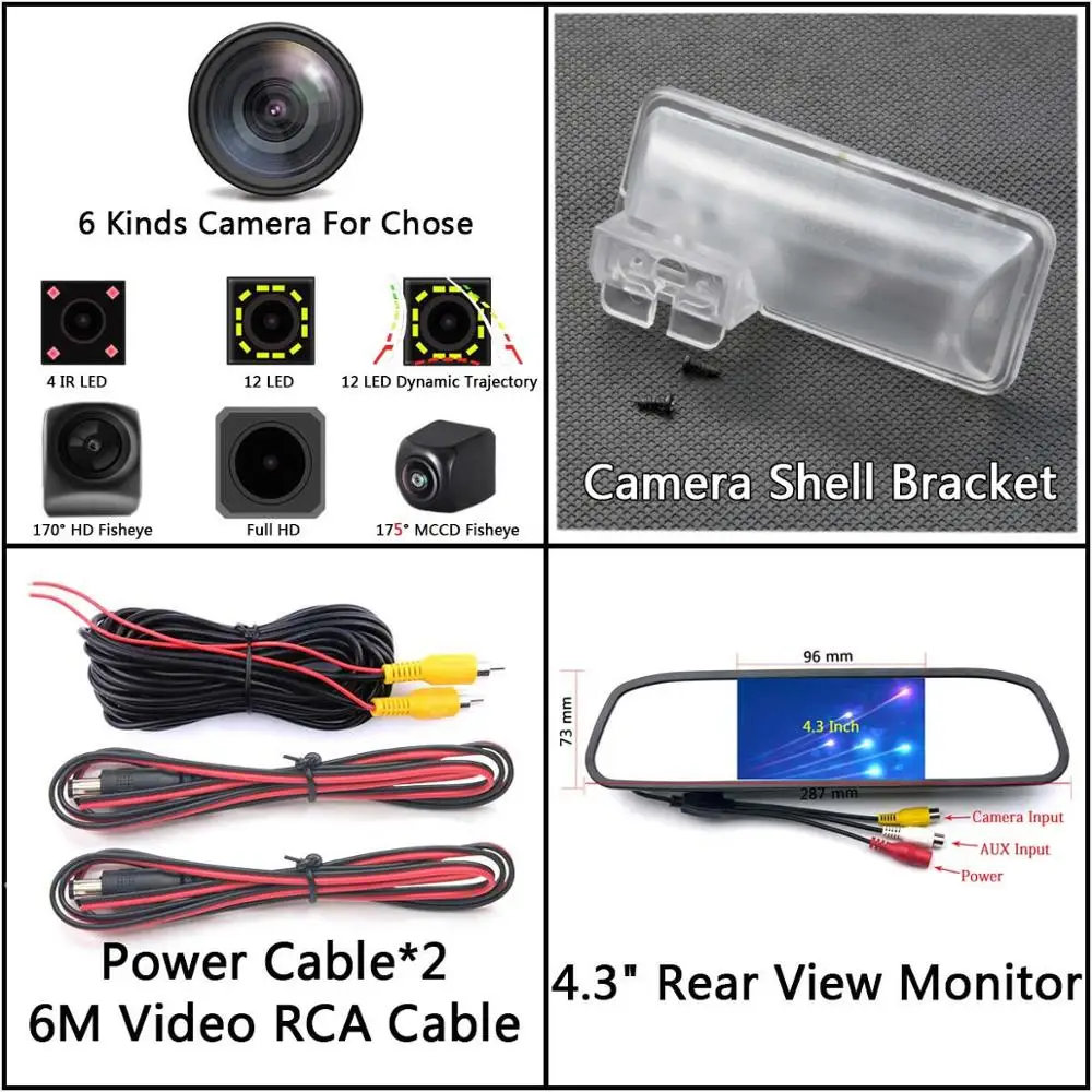 Camera 4.3 Mirror 175 градусов 1080P рыбий глаз задний вид автомобиля камера для Subaru Forester 2013 Subaru WRX Парковка монитор - Название цвета: Camera 4.3 Mirror