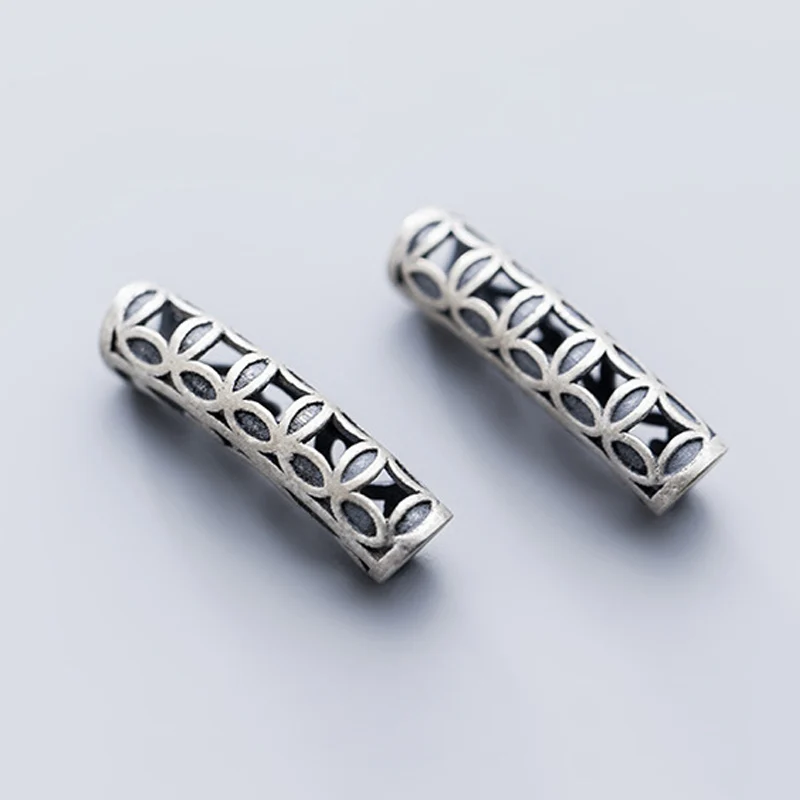 

Vintage Ancient Coins Pattern Tube Beads 925 Sterling Silver Hollow Craft Spacer Beads For Men Women DIY Fine Jewelry Findings