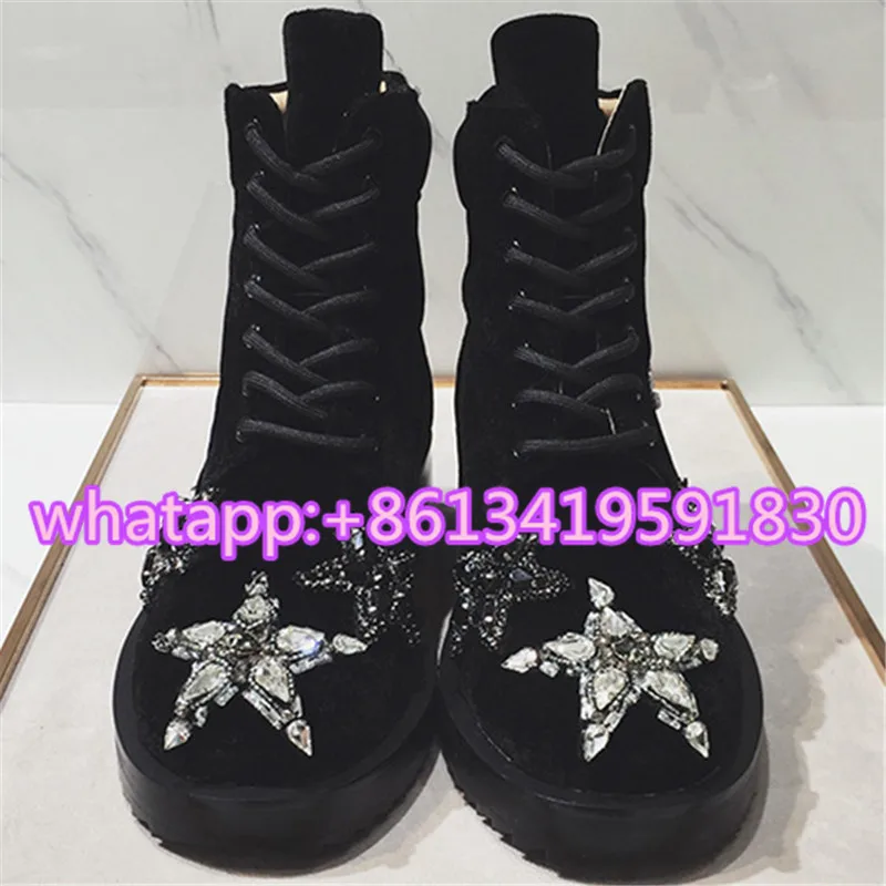 Замша/Кожа Женщины Сапоги Горный Хрусталь Botas Mujer Ретро Ботинес Zapatos Рим Обувь