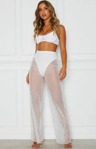 2019 простые стильные женские повседневные летние сетчатые прозрачные брюки с