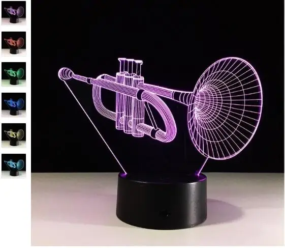 3D Электрогитары нота Saxphone фортепиано Органы лампы 7 Красочные USB Настольный младенца спать ночью свет с сенсорным дистанционного Управление - Испускаемый цвет: Trumpet Lamp