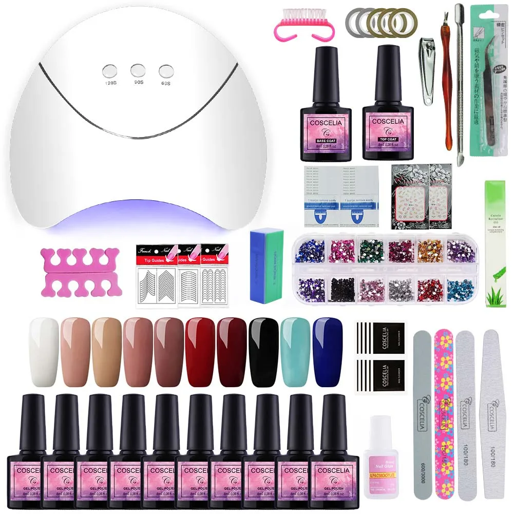 KIT B 01 36 Вт УФ светодиодный светильник для ногтей 10 шт. УФ-Комплект гель-лаков для ногтей полный маникюрный набор Гель-лак набор для дизайна ногтей Таймер Сушилка инструменты для маникюра - Цвет: KIT B 01
