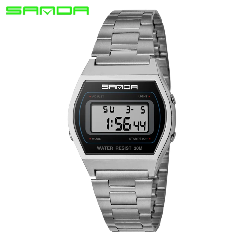 SANDA спортивные часы для женщин Дамский бренд электронные наручные из нержавеющей