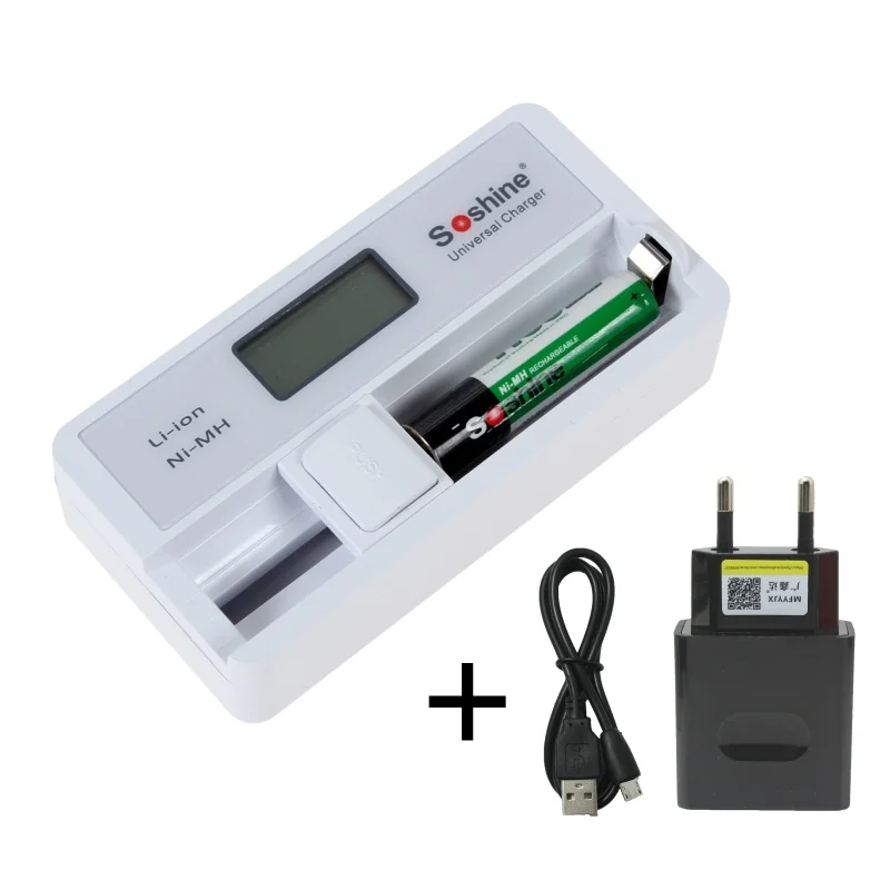 S7 and EUplug Soshine H2 H4 интеллектуальное литиевое ЖК-зарядное устройство для 18650 26650 16340 Li-ion/AA AAA Ni-MH/LiFePO4 9V батарея Haiyan - Цвет: S7 and EUplug