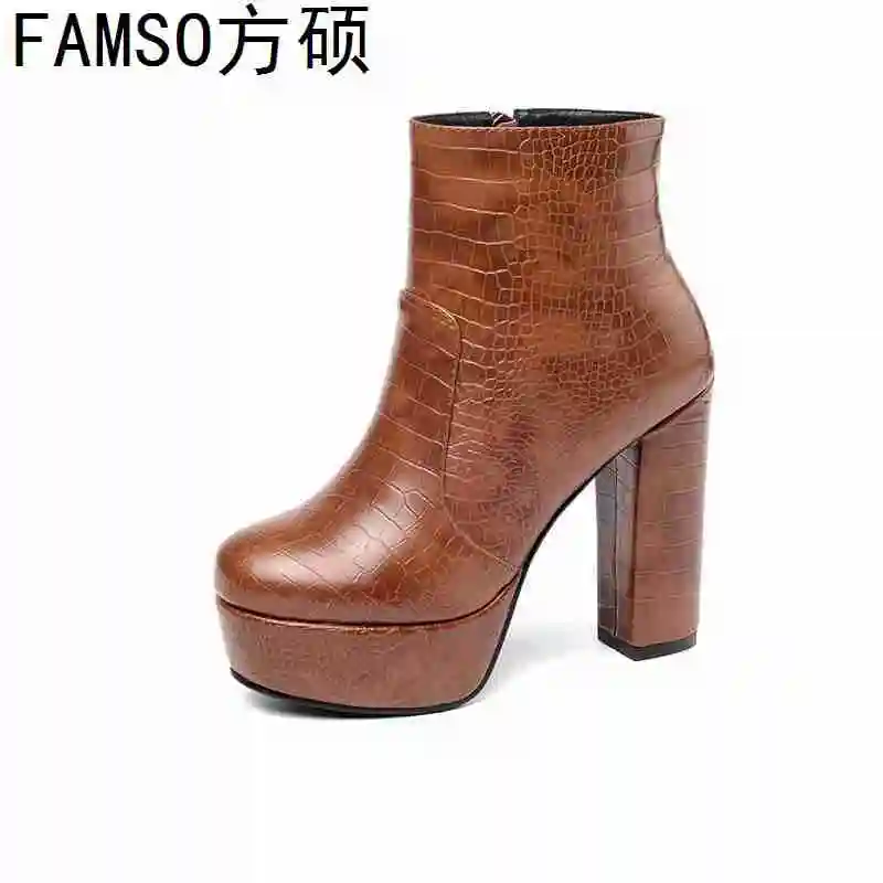 FAMSO/2019 г. обувь женские Ботинки на каблуке Высококачественная платформе больших