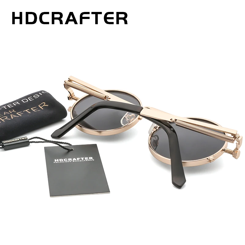 HDCRAFTER Ретро стиль стимпанк солнцезащитные очки мужские Круглые Золотая оправа