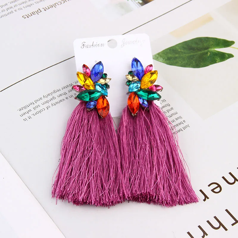 Модные брендовые этнические длинные серьги с кисточками женские 2018 Boho красочные