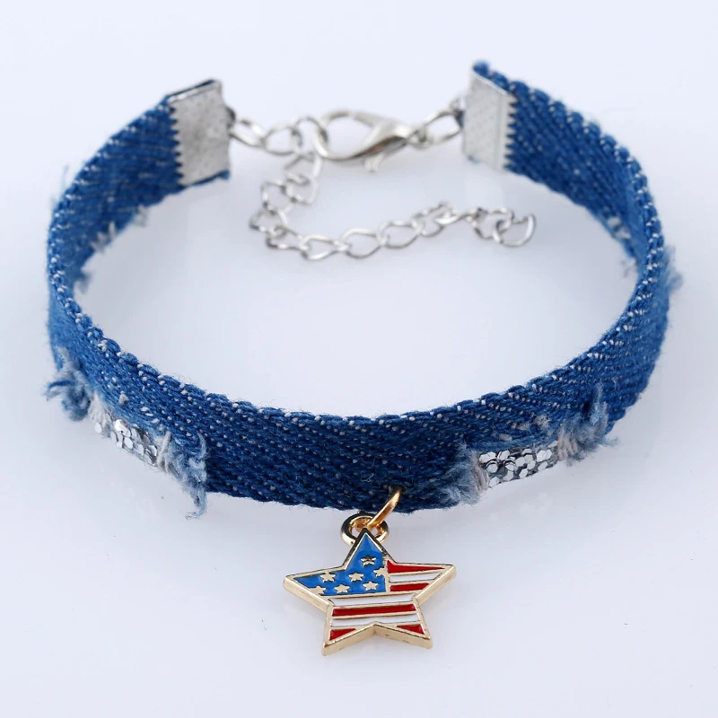 НИЛСЕН Новые пятиконечные браслеты из денима с американским флагом для мужчин и женщин, манжеты браслета для женщин, обернутые в виде якоря.