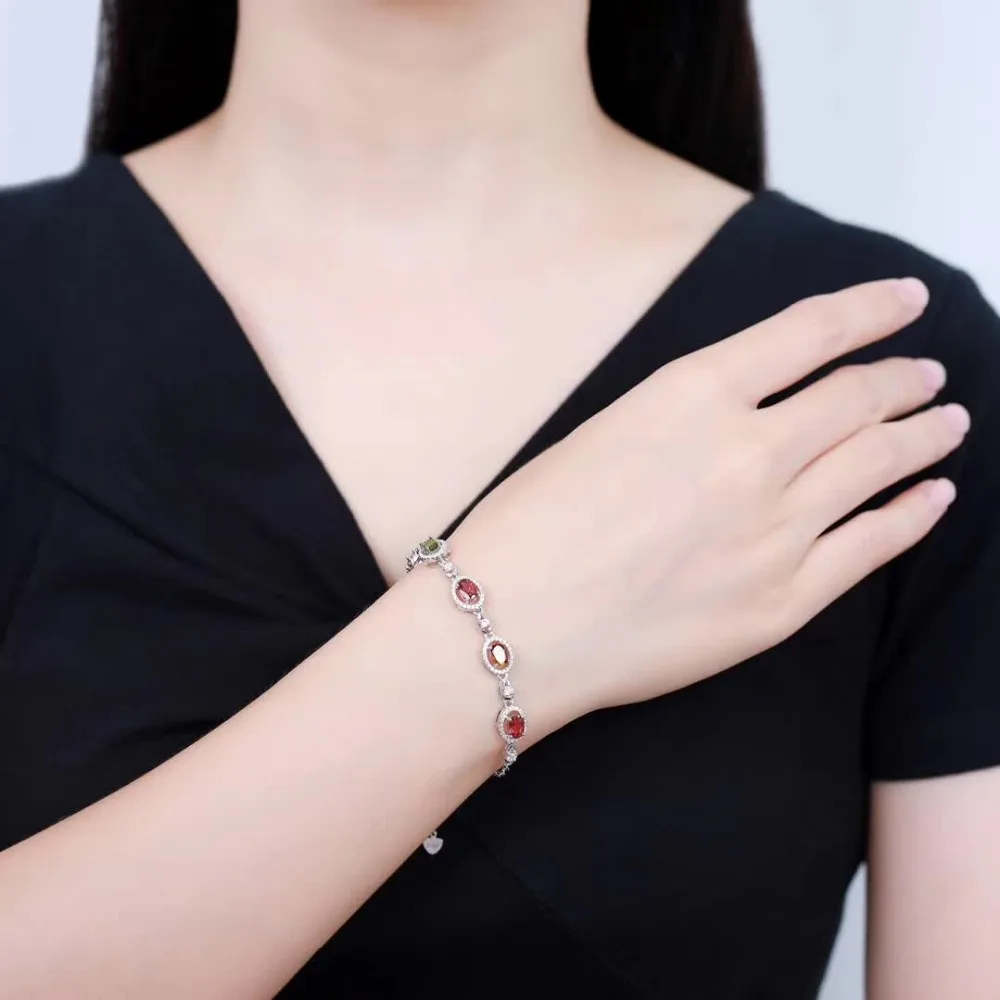 

gemstone fine jewelry 2019 new-designed trendy 925 sterling silver natural colorful tourmaline bangle bracelet for female