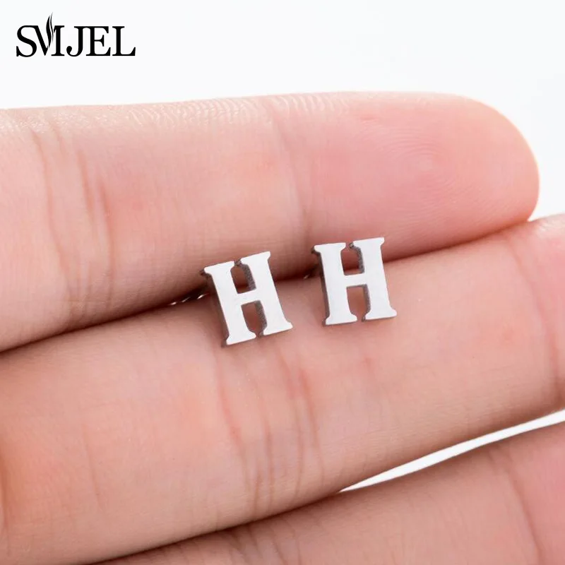 SMJEL Нержавеющая сталь A-Z алфавитные серьги Модные украшения крошечные