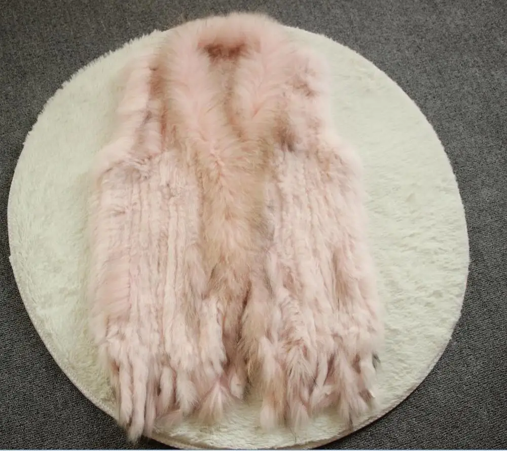 pink Новые женские из натуральной кожи из натуральной меховой жилет из меха кролика с отделка мехом енота жилет На зимнем меху куртка harppihop мех - Цвет: pink