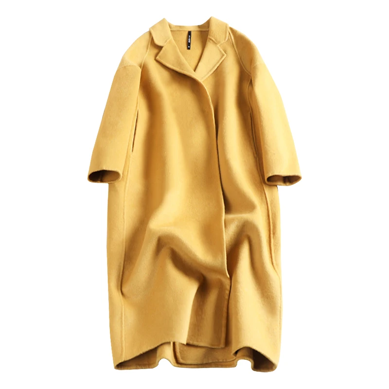

New Double-sided Cashmere Overcoat Cocoon-shaped Medium-long Wool Outerwear 100% Wool Slim Korean Version Knee-Crossing