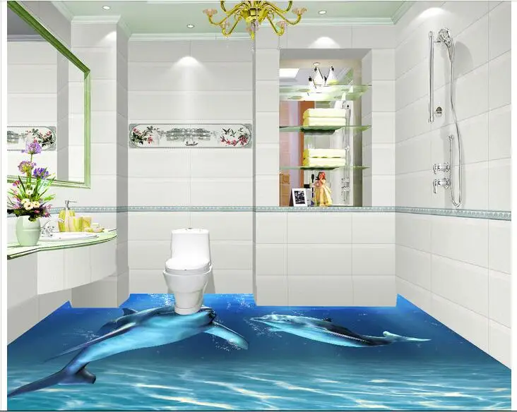 

3 d pvc flooring custom photo Self-adhesive material wall sticker 3 d Dolphin Tour painting room wallpaper for walls 3d