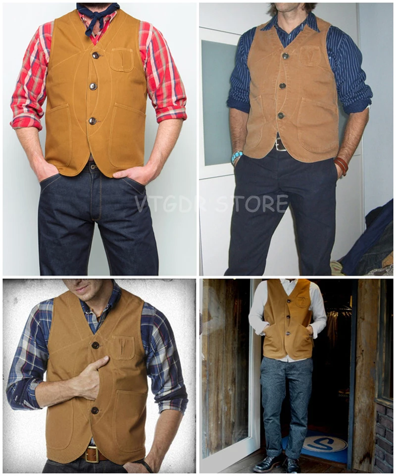 Brosnon открытый игры Карманный Холст жилет Винтаж Мужской жилет Slim Fit хаки