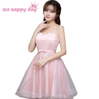 special occasion light pink short sweet heart ball gown prom fashionable knee length strapless dresses for proms h3822