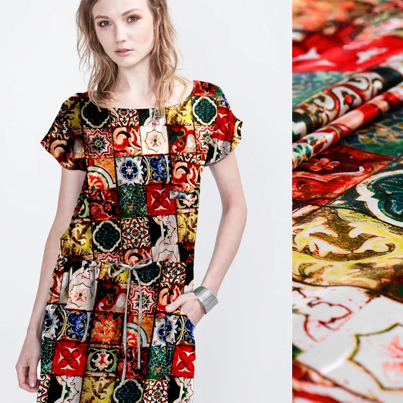 50x108cm/piece Gorgeous Retro European Mosaic Style 100% Real Silk Fabric Cloth For Manual Dress Clothing DIY Sewing Patchwork | Дом и сад