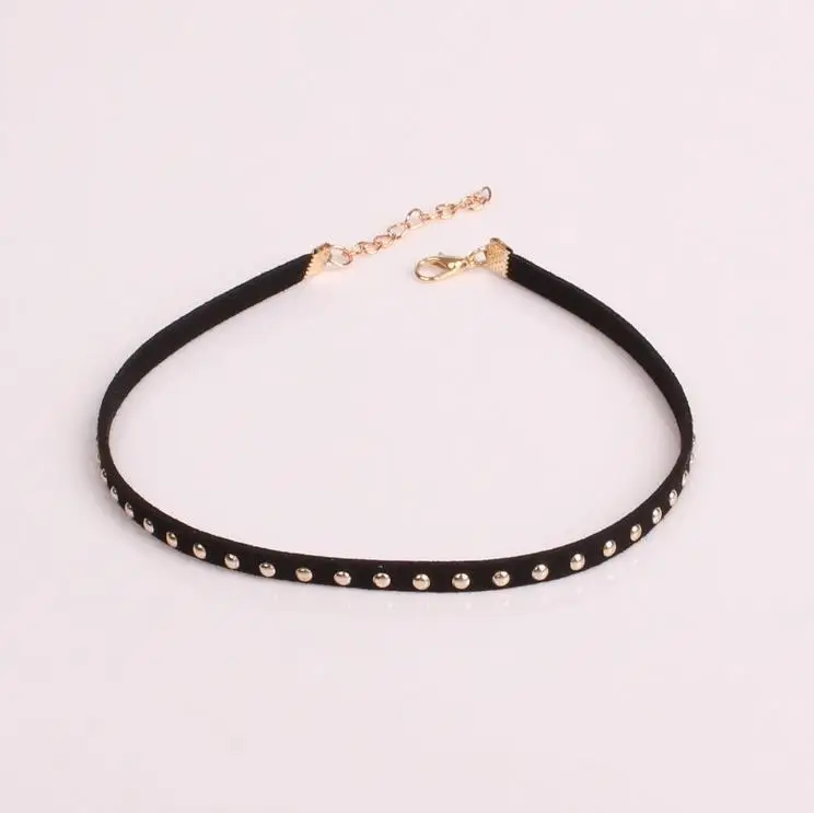 Новое модное черное бархатное ожерелье ошейник с заклепками для