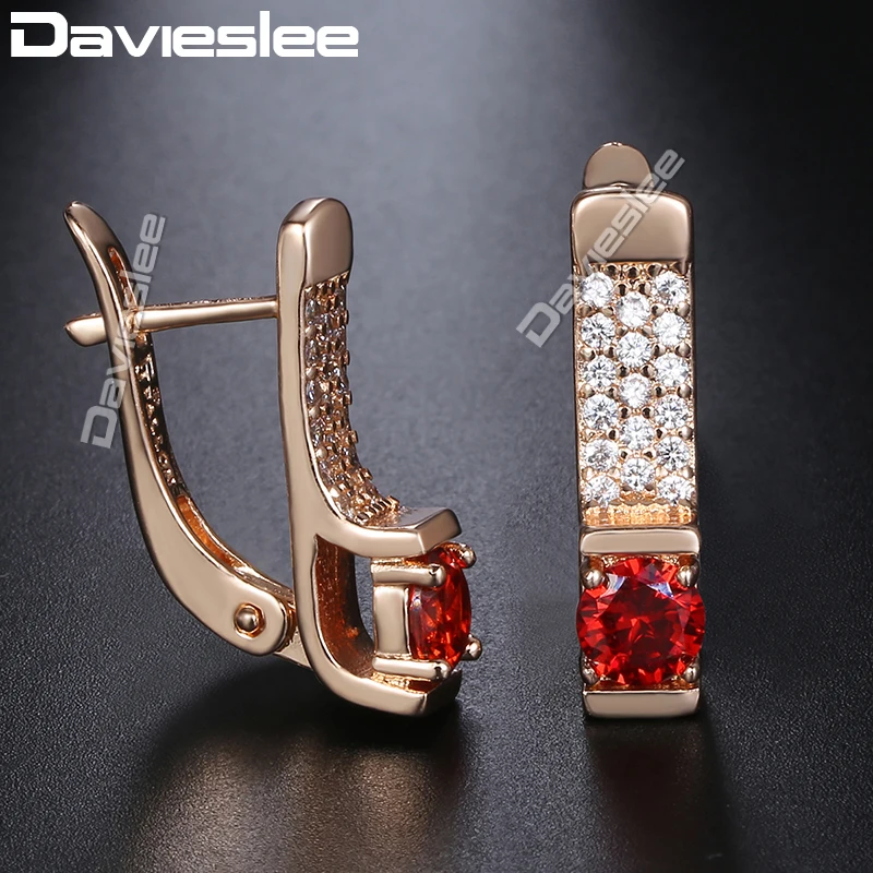 Женские серьги гвоздики с красным фианитом Davieslee 585 пробы прозрачные стразы