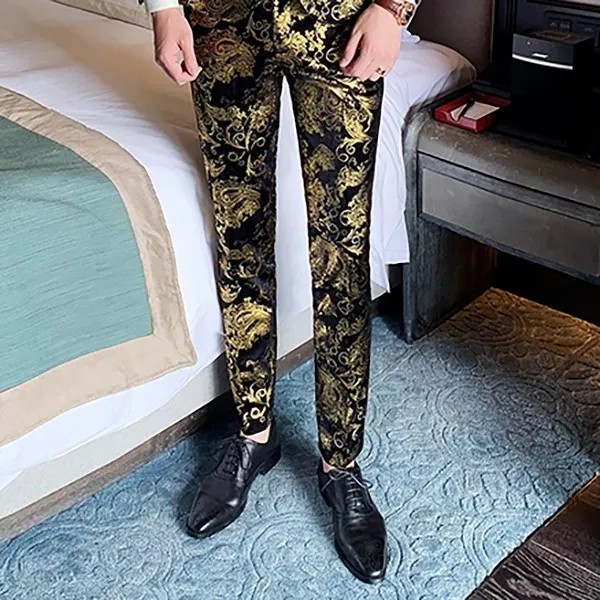 Pant Золотой костюм для мужчин, роскошный бархатный костюм в стиле барокко, Мужской приталенный костюм Mariage Homme, цветочный принт, мужской костюм для выпускного вечера - Цвет: Pant