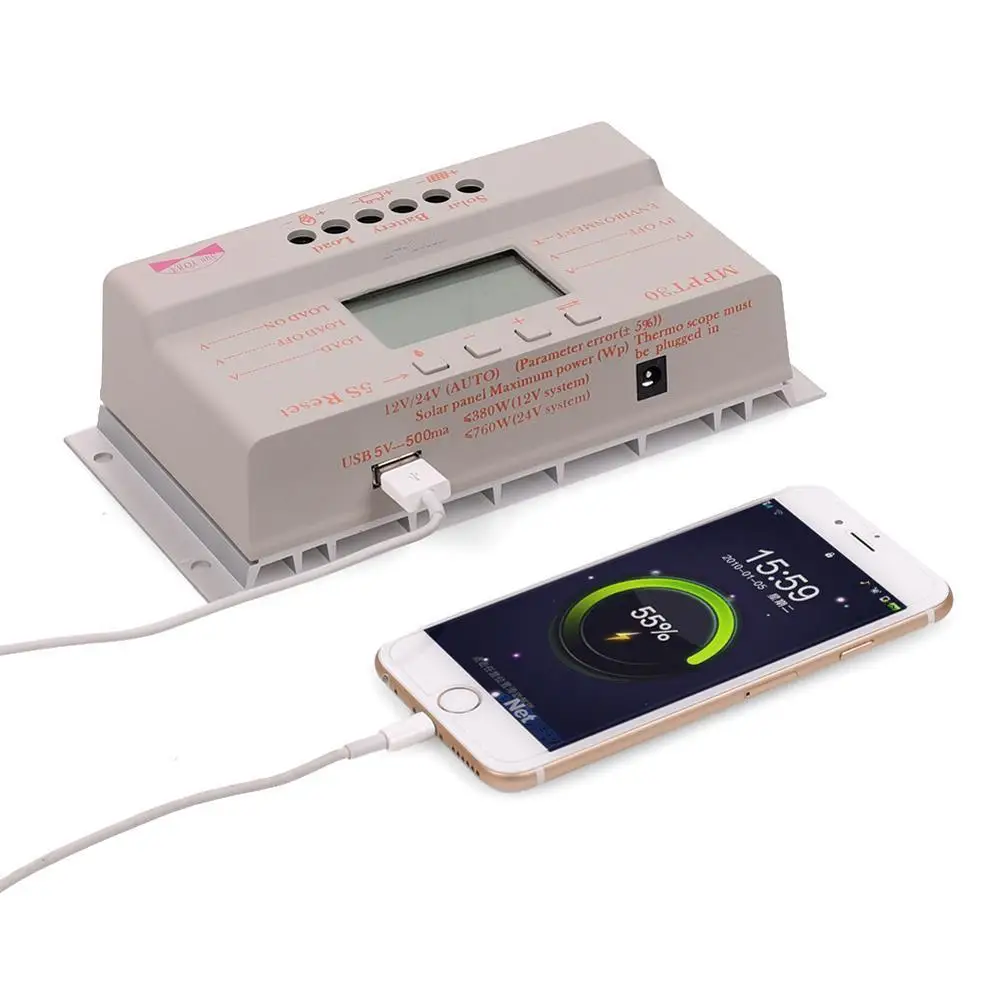 Солнечный YOBA LCD 30A 12В/24В MPPT солнечный регулятор контроллер заряда + 16фт кабель