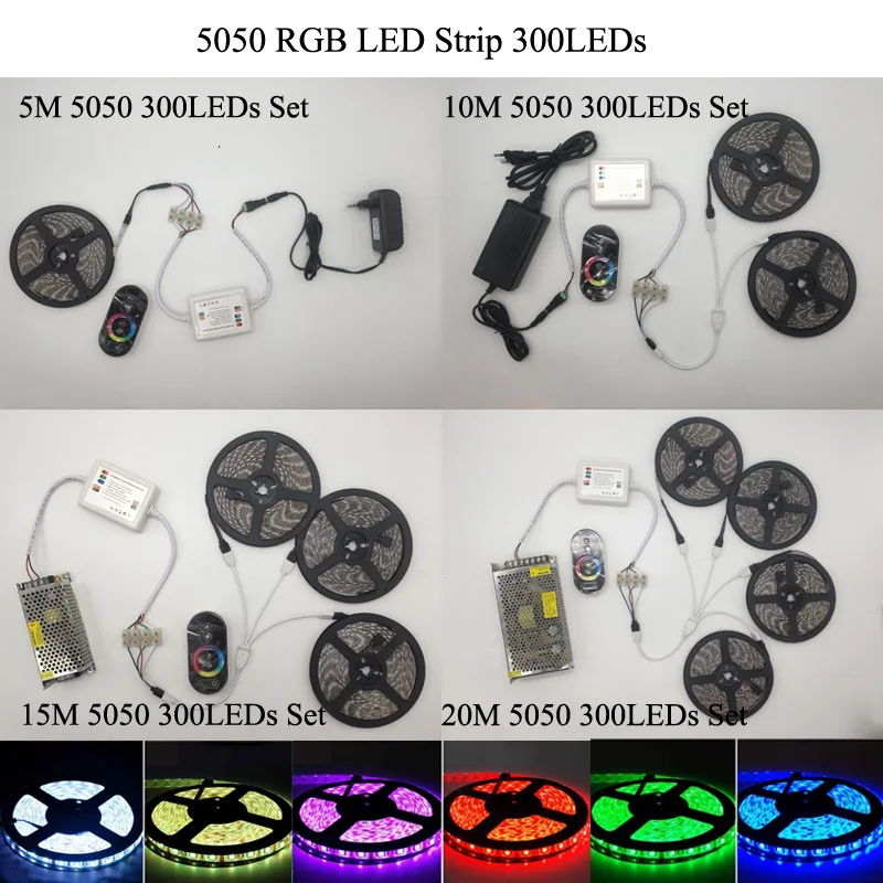 SMD 5050 RGB Светодиодная лента 12 В 15 м 20 10 5 fita de Led tapeRF сенсорный пульт дистанционного