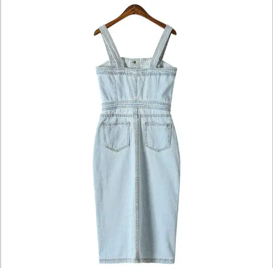 Роскошное летнее женское джинсовое платье на пуговицах с разрезом спереди 2018