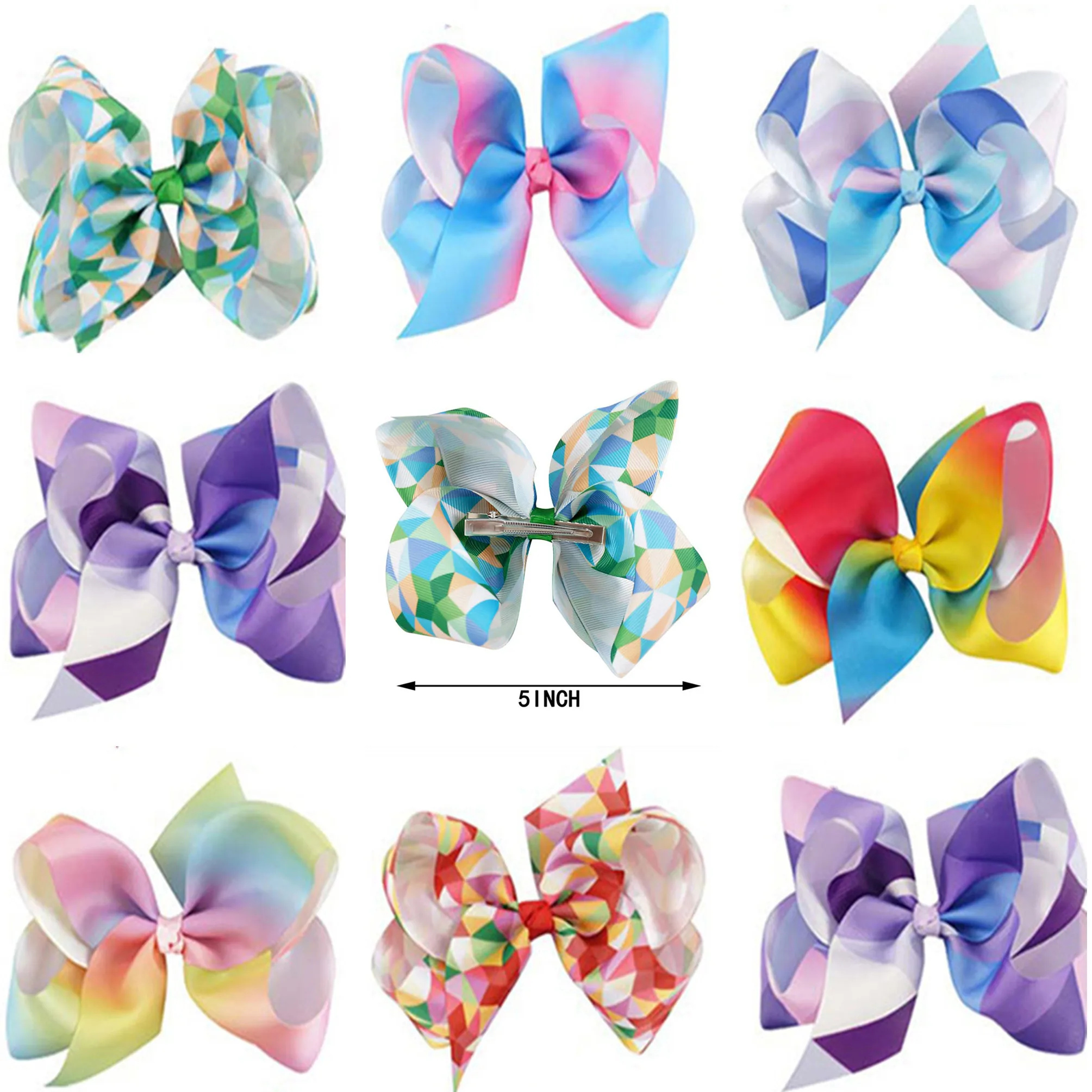 

1pcs Clip Large Rainbow Bow-knot Print Grosgrain Ribbon Hair Bows With Clip Kids Handmade Children Hair Accessories