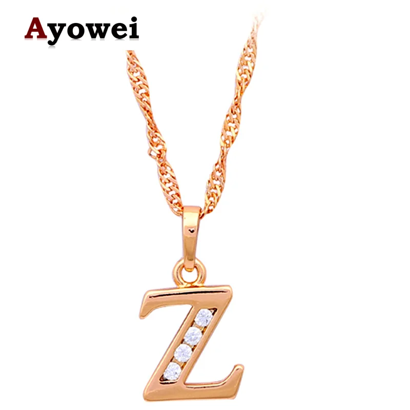 Ayowei Hot buying in Worldwide 26 Letters k Yellow gold tone crystal necklaces &amp pendants fashion jewelry LN156A for women | Украшения и