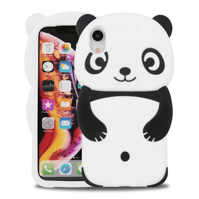 Черный 3D чехол с милой пандой и животными для iPhone 6, 6s, 7, 8 Plus, X, XS, силиконовый резиновый мягкий чехол для iPhone 7, 8, 5, 5S, SE, чехол для телефона - Цвет: Черный