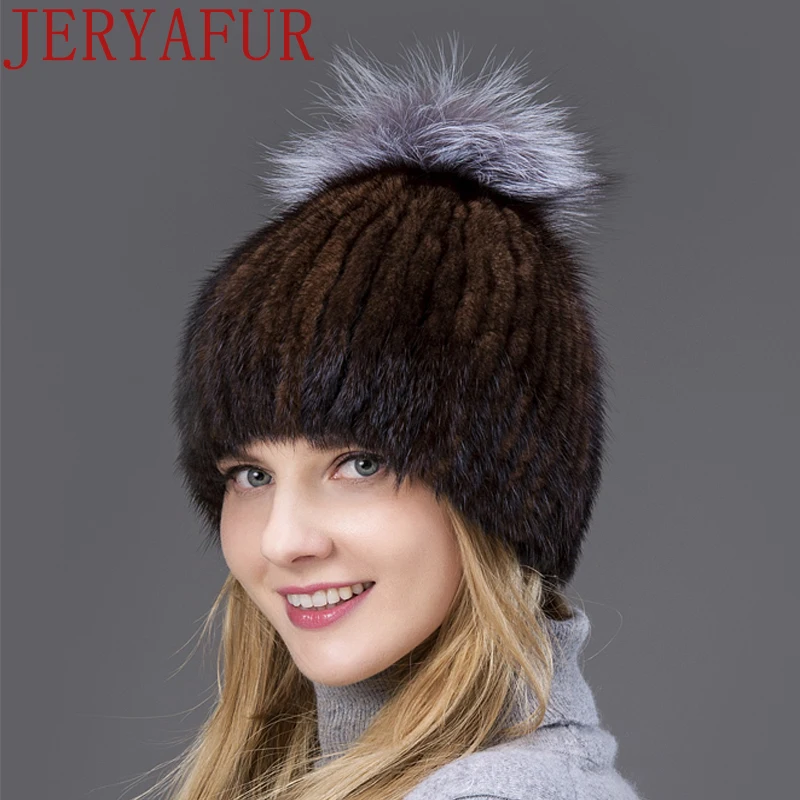 new Woman's style fur hat mink fur fox fur ball hat factory direct sales winter ski hat warm hat