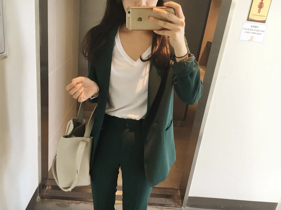 Повседневные однотонные женские брюки костюмы зубчатый блейзер с воротником