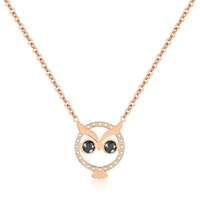 new fashion cute owl pendants collar necklaces for women inlaid zircon stainless steel link chain rose gold color jewelry gift