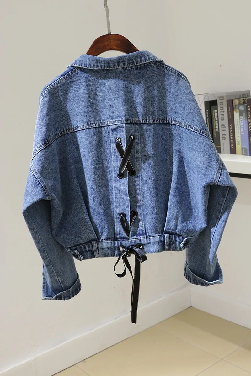 Женская джинсовая куртка с повязкой весна осень 2019 новая Корейская версия