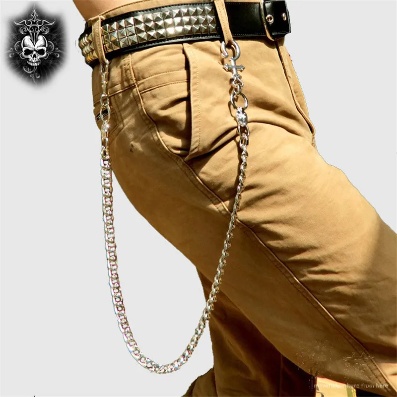 

Punk Rock Hip-hop Belt Waist Chain Male Cross Pants Chain Men Jeans Silver Metal Pants Wallet Chains Accessories Jewelry DR50