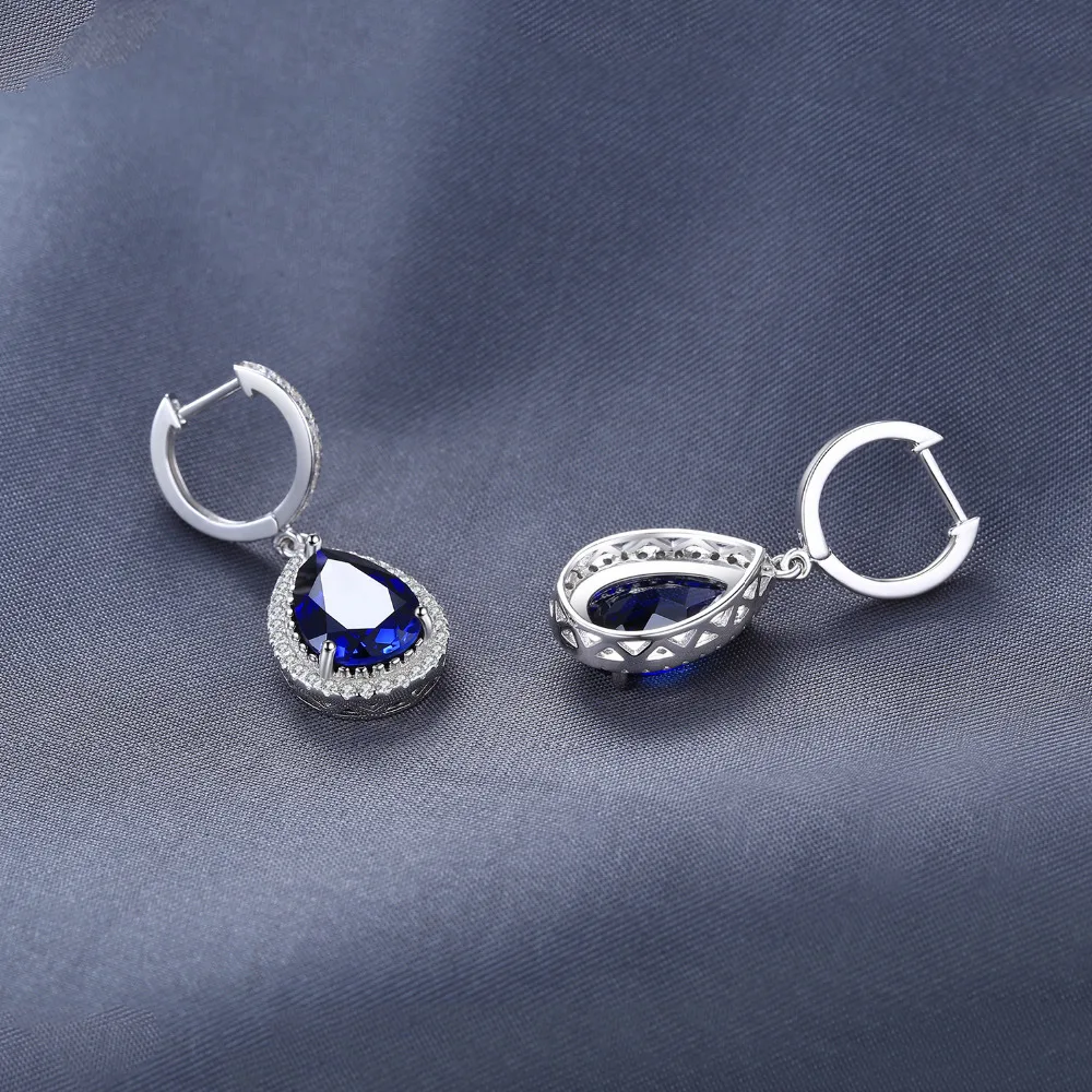 12ct создан синий сапфир висячие серьги 925 пробы серебряные для женщин драгоценные