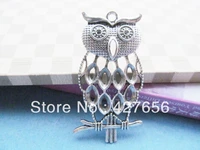 3pcs large long hollow antique silver tone night owl pendant charm findingtree branch with 8 oval circlesfit 2pcs rhinestone