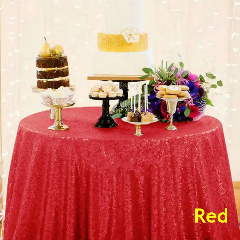 Red B·Y 72inch-180cm Round Sequin Tablecloth Pink Gold Sequin Table Cover for Christmas Party Wedding decor-9531 - Цвет: Red