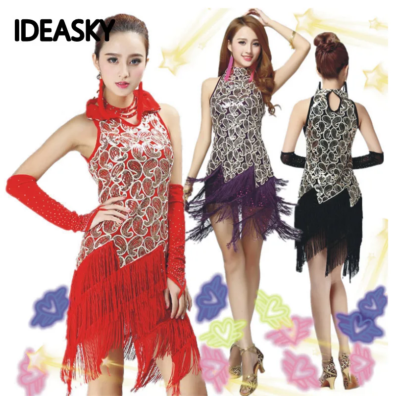 2017 Бальные платья для танцев сальса платье латинских женские красные черные