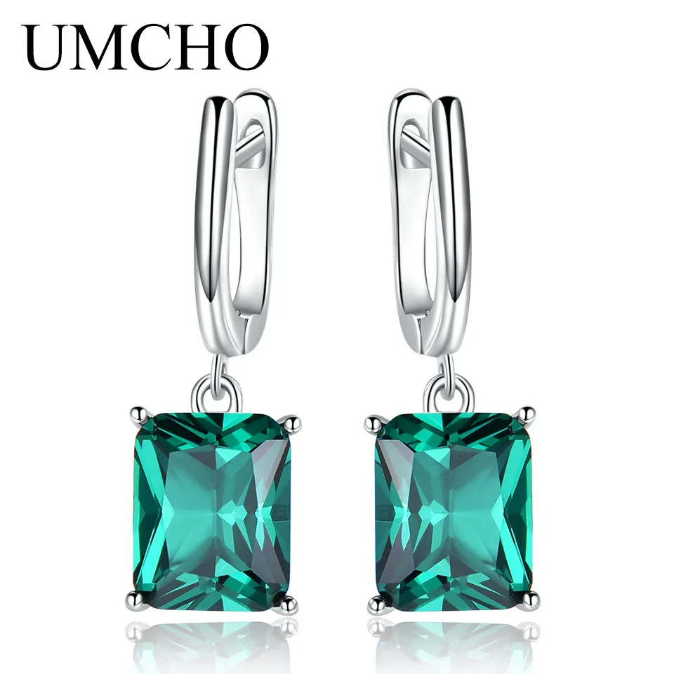 emerald earrings UMCHO Nano Blue Topaz Висячие серьги для женщин из натуральной 925 пробы серебра Романтические Свадебные обручальные драгоценные камни хорошее ювелирное изделие подарок - Цвет камня: emerald earrings