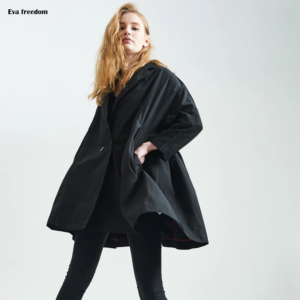 Тренч Женский двубортный черный Европейская мода 2017|brand trench coat|fashion coattrench coat |