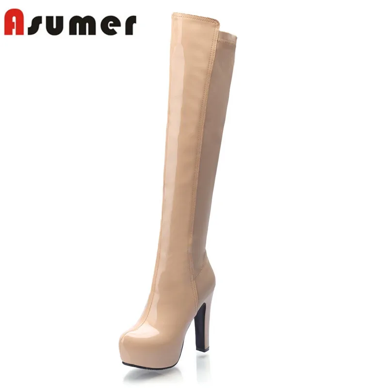 Женские сапоги выше колена ASUMER из искусственной кожи на платформе и толстом