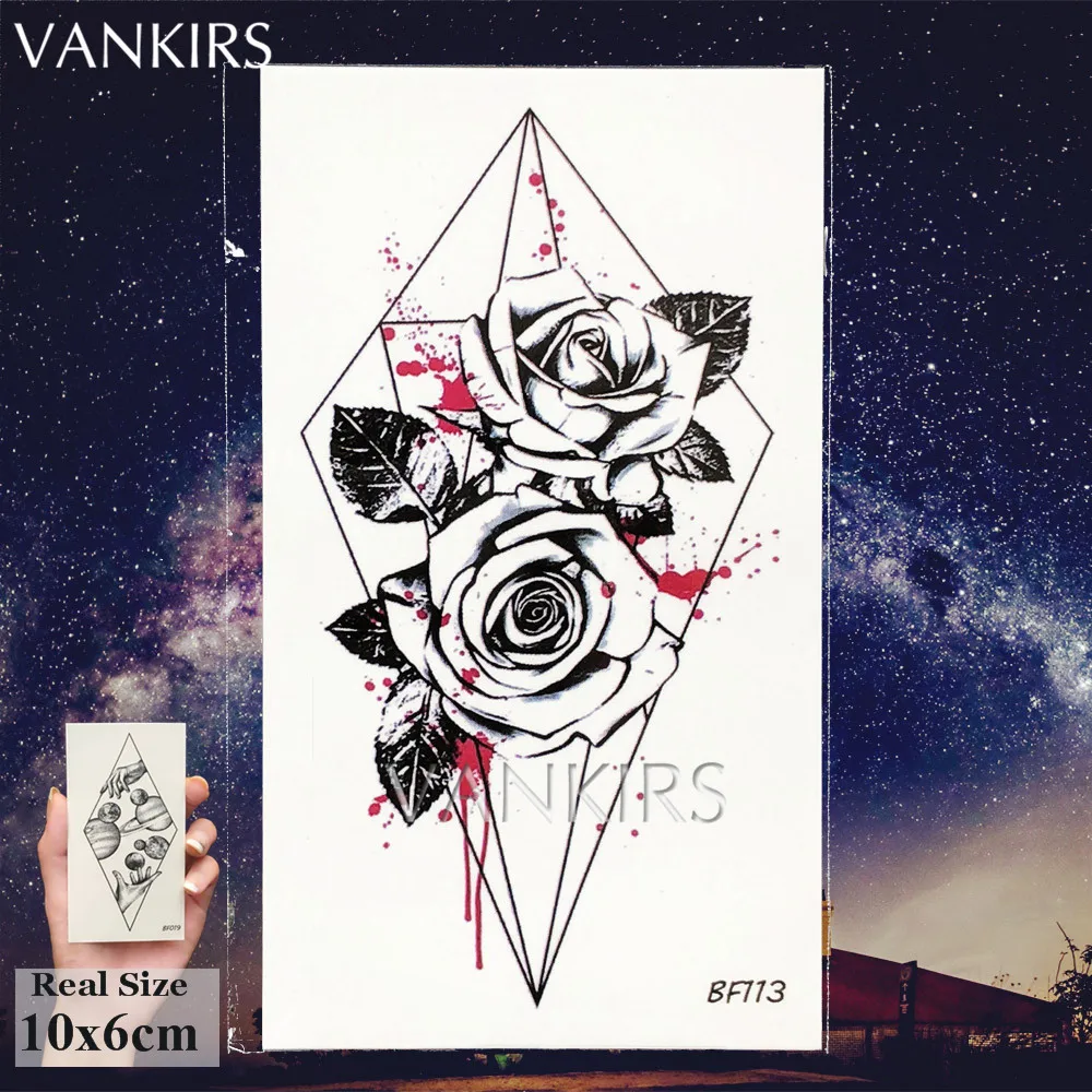 Искусственные драгоценности VANKIRS Black Geoemtric цветок лист Временные татуировки