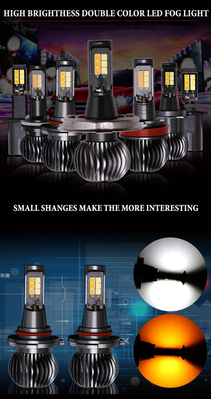 2 шт. H1 led H3 H7 H11 H8 9005 9006 HB3 HB4 H27 880 881 Автомобильная противотуманная лампа двойной