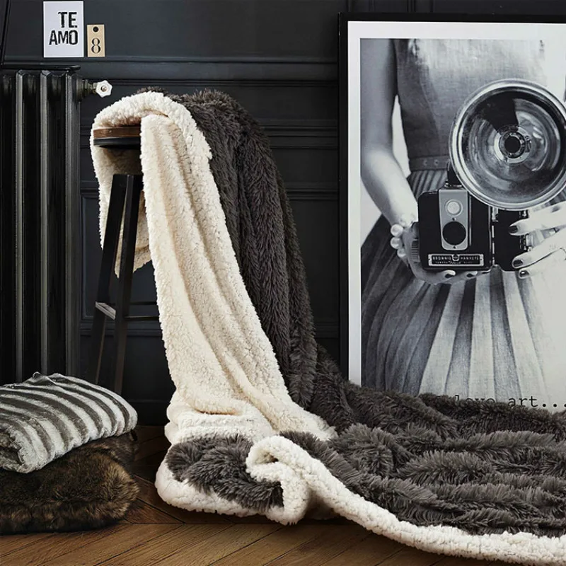 Зимнее Роскошное Одеяло с длинными волосами пушистое теплое двухстороннее